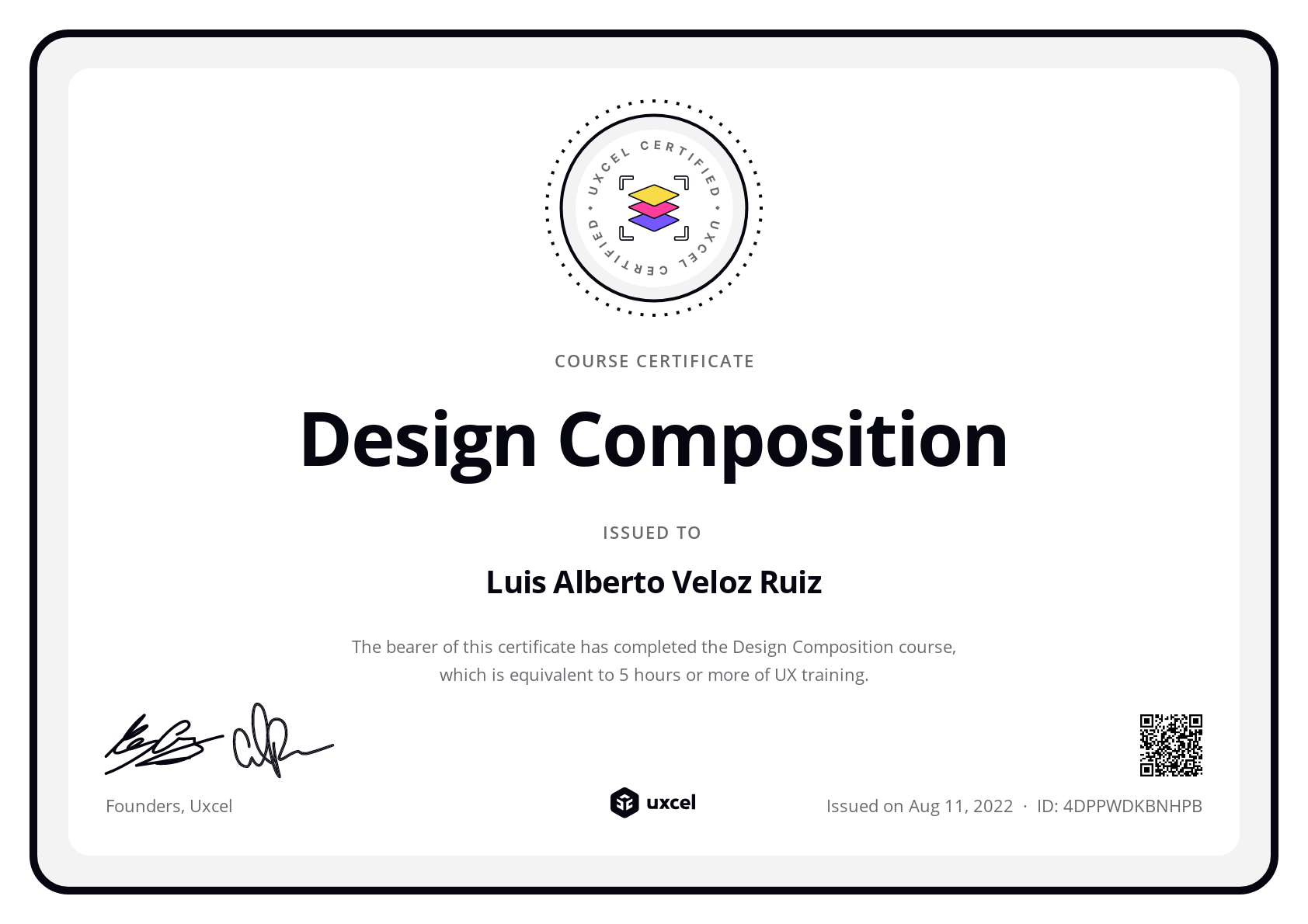 Luis Veloz's certificate